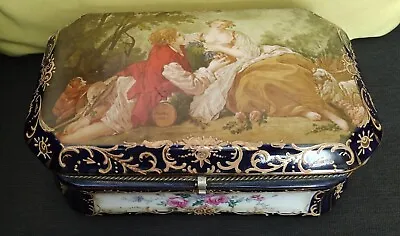  Large 10.5 In. Victoria Rose Blue Dresser Jewelry Box • $65