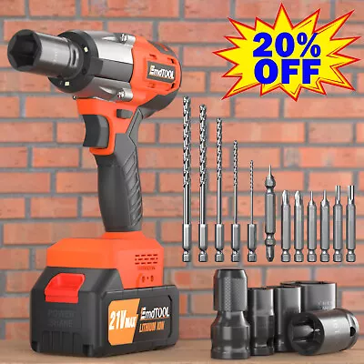 2000Nm Cordless Electric Impact Wrench Gun Power Drill Kit 1/2'' Driver Battery • $67.52