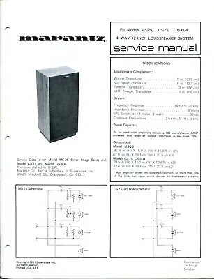 Vintage Marantz Model MS-2/CS-75/DS-604 4-Way Loudspeaker System Service Manual • $9