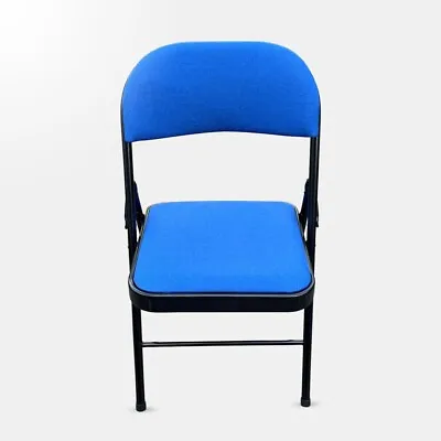 Folding Strong Steel Metal Frame Fabric Padded Ffice Back Rest Chair Blue 200kg • £19.99