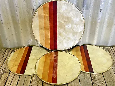 VINTAGE Retro CAPIZ SHELL PLACEMATS Funky MOD STRIPE • $55