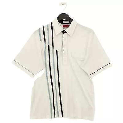 Farah Men's Polo M White Striped Polyester With Cotton Basic • £13.31