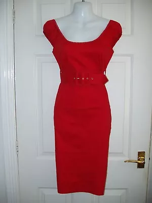 £19.99 • Buy Jane Norman New Beautiful Red Stretch Cotton Pencil Dress Wide Belt Bnwt Size 12
