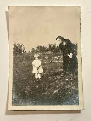 Vintage Photo Woman Teaching Cute Little Girl Golf Club Golfing 1920’s • $7