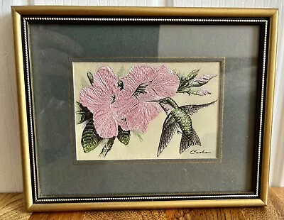£7.95 • Buy Vintage JJ Cash's Miniature Woven Silk Bird Picture Ruby Humming Bird 6” X 7.5”