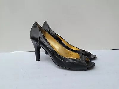 J.Crew Leather Upper Peep Toe Black Heels Made In Italy Size- 5.5 • $24