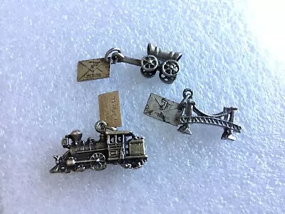 3 Pcs Vintage BELL Trading Sterling Charms Bridge Chuck Wagon Train Locomotive • $17.50