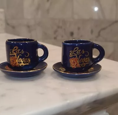 Set Of 2 Miniature Hand Painted Las Vegas Souvenir Tea Cups And Saucers Souvenir • $15.99