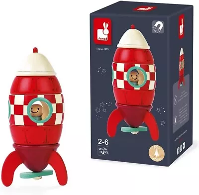 Janod My First Wooden Small Magnetic Rocket 16cm 2-6 Years Brand New In Box • £22.95