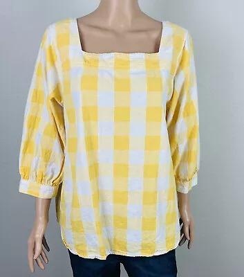 Time & Tru Women’s 3/4 Sleeve Square Neck Blouse Yellow Checkered Print Plaid XL • $9.75