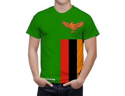 ZAMBIA Flag T Shirt Coat Of Arms Patriotic Men's Sport Full Print Short • $32.90