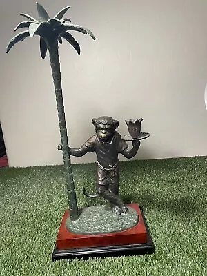 Monkey Statue Candle Holder Bronze Butler Palm Tree • $300