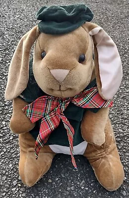 Vintage 1985 Toys R Us Velveteen 14  Christmas Rabbit Plush W/Plaid Bow & Outfit • $15