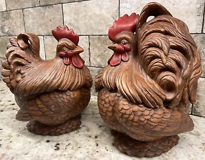 Vintage Pair Chicken Hen Rooster Cookie Jar Canister Atlantic Mold Ceramic Brown • $76