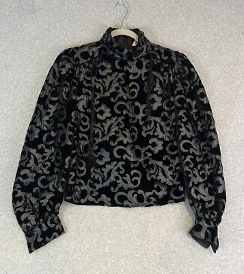 $28 • Buy  ZARA Black Combination Velvet Mock Neck Baroque Blouse Top S
