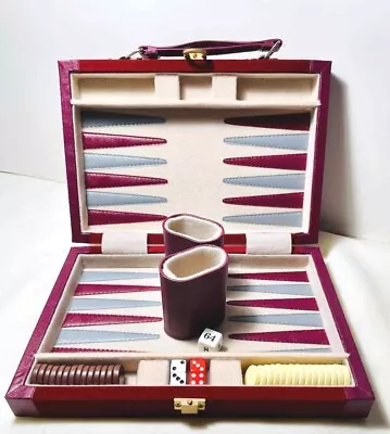 Vintage Burgundy BACKGAMMON TRAVEL GAME Burgundy & Gray • $16.99