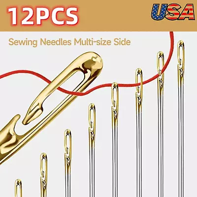 12pcs Self Threading Sewing Needles Modern Stainless Steel Side-Threading Needle • $5.99