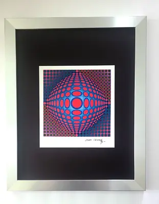 VICTOR VASARELY + SIGNED GEOMETRIC ABSTRACT PRINT FROM 1970 + NEW FRAME 14x11in. • $149