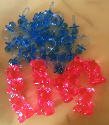 Lot Of 5 Clear Blue PACIFIERS + 1 Clear Neon Pink TEDDY BEAR Plastic PENDANTS • $3.99