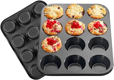 Non Stick 12 Cupcake Baking Pan Tray Tin Cup Cakes Yorkshire Pudding Muffin Bun • £9.48