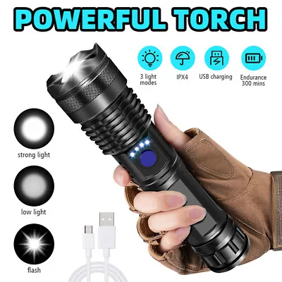 1200000LM LED Flashlight Tactical Light Super Bright Torch USB Rechargeable Lamp • $9.99