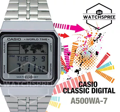 Casio Men's Standard Digital Silver Stainless Steel Band Watch A500WA-7D • $90.49