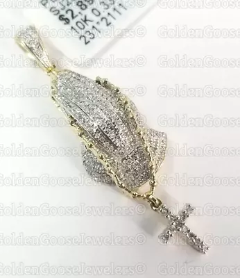 $549.99 • Buy 10K Yellow Gold Praying Pray Hand Hands Rosary Cross Religious Small 3D 1.5 Inch