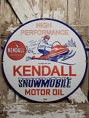 Vintage Kendall Porcelain Sign 30  Snowmobile Winter Motor Oil Snow Machine   • $649.89