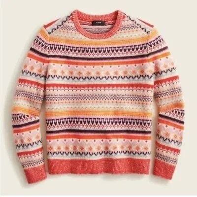 Mint! J. Crew Fair Isle Cropped Crewneck Sweater Bright Cerise Peony Medium • $35