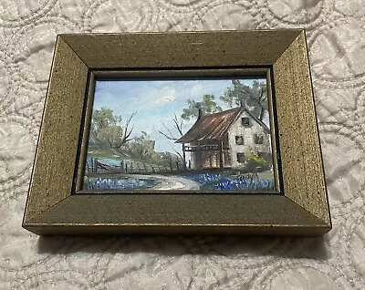 Vintage Miniature Painting Acrylic On Board Framed 5 By 4  • $14.99