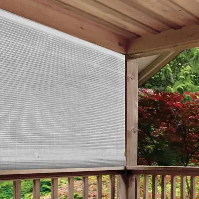 Manual Roll-Up Sun Shade 96 In.x 72 Inch White Cordless Light Filtering UV PVC • $56.60