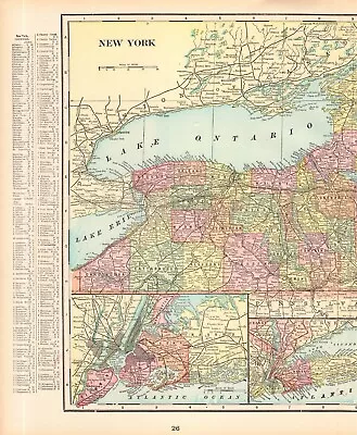 1900 Antique New York State Map George Cram Atlas Map Of New York 913 • $20.25