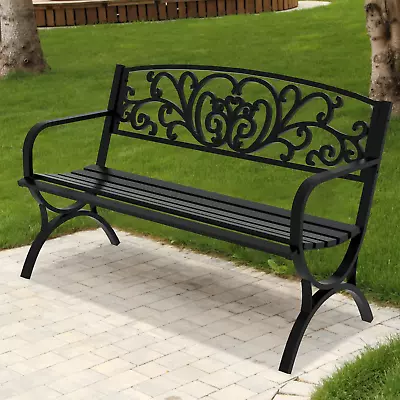 Bench Garden Bench Outdoor Park Bench Floral Design Backrest Patio Metal Bench  • $89.68