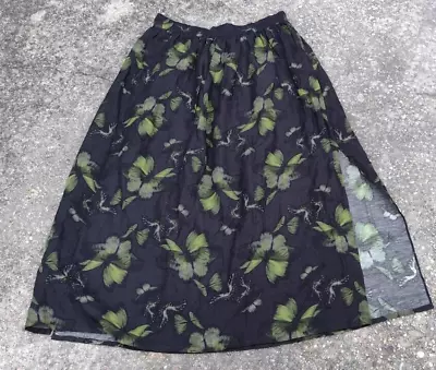 AllSaints Skirt Women 10 Black Green Butterfly Linen Blend Midi Novelty New • $110