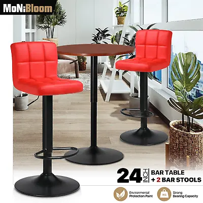3 Piece[BAR STOOLS+PUB TABLE SET]Swivel Tabletop Adjustable Height Leather Chair • $181.99