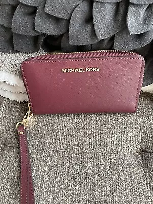 Michael Kors Saffiano Leather Wristlet Wallet Clutch Burgundy • $70