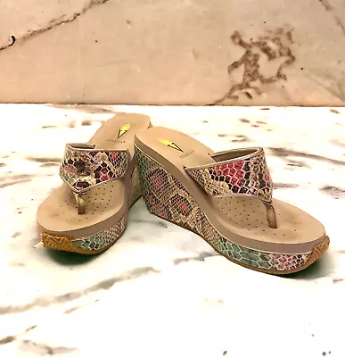 Volatile Wedge Platform Flip-Flop Multicolor Snakeskin Size 7 • $17