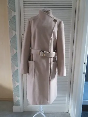 Papaya Beige Lined Long Coat/side Pocket - Size 16 • £17.75