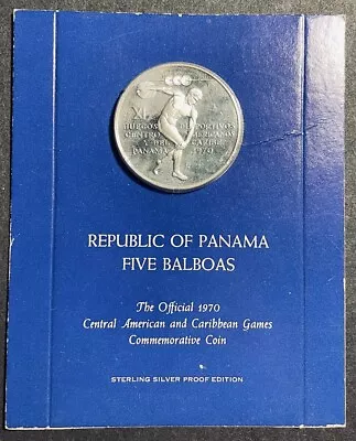 Panama 1970 5 Balboas Official Silver Proof Edition • $42