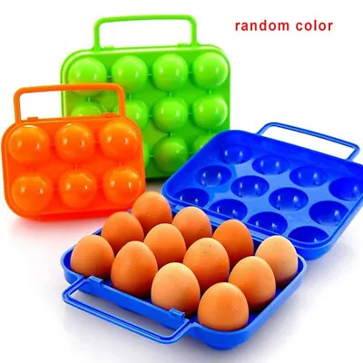 6/12 Grids Portable Carrier Egg Tray Storage Box Holder Camping Eggs Container • £5.56