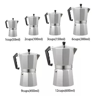 1-12 Cup Espresso Maker Cup Stove Top Coffee Percolator Moka Pot Stainless Steel • £7.95