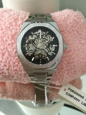 £20 • Buy SKELETON Full Automatic Men Mill Style  Large Watch Silver Strap BNWB