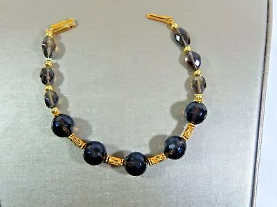 VINTAGE GENUINE LARGE 11.5mm SMOKY QUARTZ FACETED  AND GP BEAD 8  BRACELET  • $22