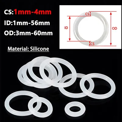 Silicone O Rings Seal Washers White Rubber O Ring ID 1-56mm OD 3-60mm CS 1-4mm • £1.86