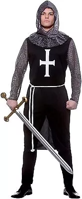 Men's Medieval Black Knight Fancy Dress Costume Gothic Fairy Tale Myths Legends • £15.95