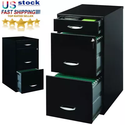 $62 • Buy 18 3-Drawer Vertical Filing Cabinet Storage Organizer File W/Built-in Lock Black