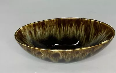 Vintage Canonsburg Pottery Ironstone Brown Drip Glaze 9  Oval Serving Bowl Decor • $19.99