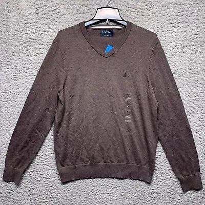 Nautica Sweater Mens Small Brown S Navtech Temp Control V Neck Long Sleeve • $9.34