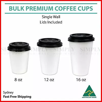 Disposable Coffee Cups 8oz 12oz 16oz Takeaway Paper Single Wall Take Away Bulk • $24.99