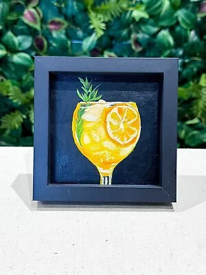 Cocktail Oil  Painting- Orange Bright Original Deep FRAMED Sale Citrus Fruit Art • £50